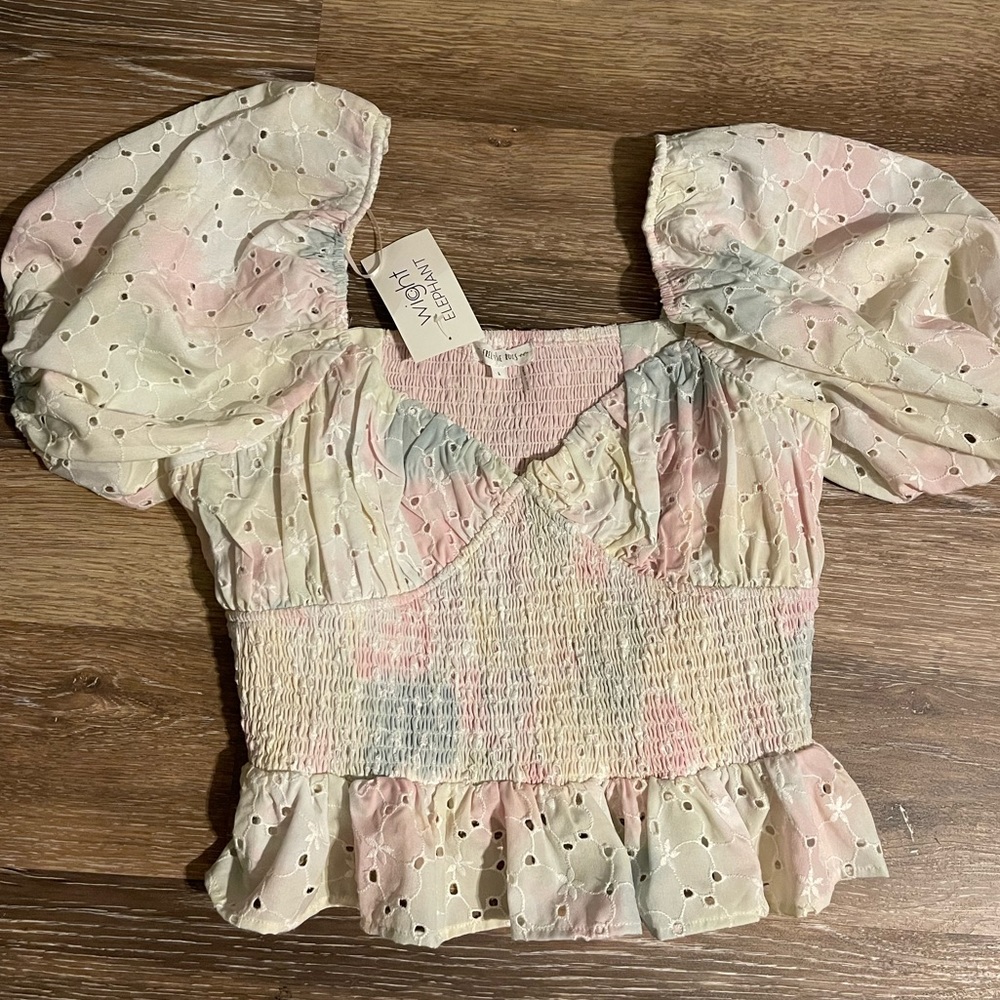 Multicolor Smocked Blouse with Balloon Sleeves